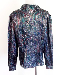 vintage 80s Autograph Shiny Paisley Shirt Top Asymmetric Pointed Cowl career L - Picture 1 of 4