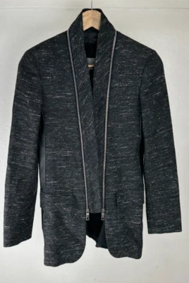 Chaqueta Sportmax Lana Negro Tweed Blazer Cuero Abrigo Hecho en Italia Talla 6 EE. UU. Foto 1 de 4
