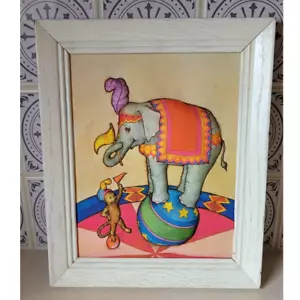 Vintage Elephant 3D Nursery Decor Quilted Circus Wall Hanging - Picture 1 of 5