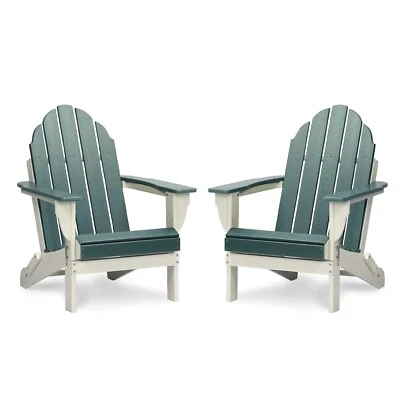 AOODOR Set of 2 Folding Adirondack Chair Outdoor HDPE Patio All Weather Fire Pit Chairs