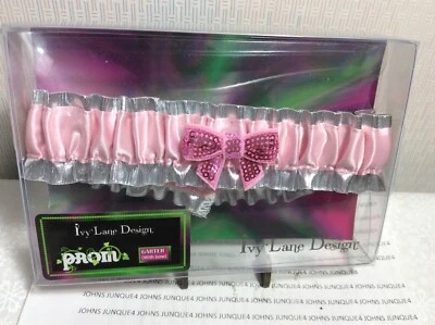 WEDDING OR PROM GARTERS New in plastic casing PINK/SILVER Garter w/sequin bow - Image 1 of 2