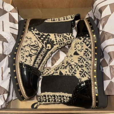 Botas Chelsea Free People Cuero y Atlas Textiles Talla 37 Beige Negro Boho Foto 1 de 4