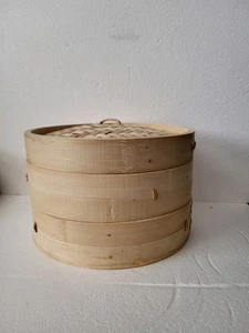 Japanischer Bambus zweistufiger Dampfkorb mit Zange, neu out of box - Bild 1 von 8