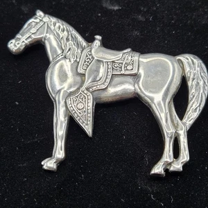 Vintage Sterling Silver Equestrian Western Horse Brooch Pin Finely Detailed - Picture 1 of 6