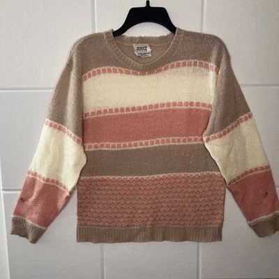 Joyce Women’s Pullover Sweater Size Large Long Sleeve Crewneck Ivory Pink Tan - Image 1 of 4