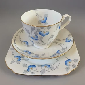 Gladstone Porzellan Blau Blumen Art Deco Teetasse Trio - Bild 1 von 12