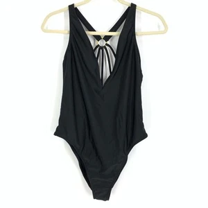 Traje de baño de una pieza negro talla 8 de Asos cuello en V tiras abiertas espalda deportiva - Imagen 1 de 8