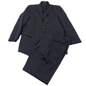 Alfani Mens Suit Size 40R Pants 30x30 Navy Blue Pin Stripe Wool - Picture 1 of 11