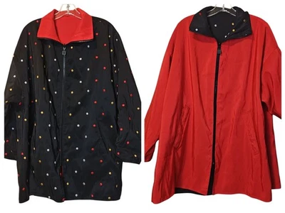 Chaqueta reversible Mycra Pac Life para mujer S/M negra roja lunares abrigo swing EE. UU. Foto 1 de 4