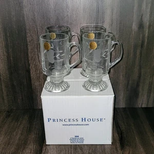 Set of 4 Princess House #504 Crystal Coffee Mugs Etched Heritage Blossom-NIB - Picture 1 of 3