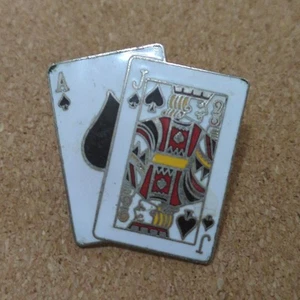 Vintage Enamel Playing Cards Ace  Jack Of Spades Pin Back - Picture 1 of 3
