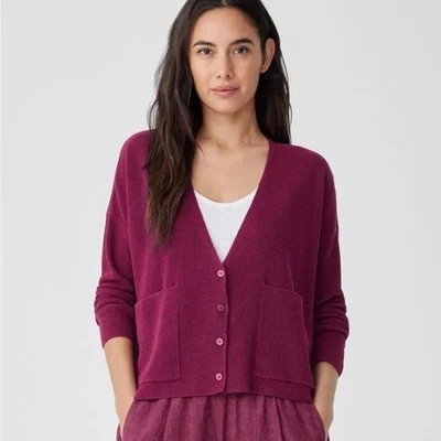 Cárdigan Eileen Fisher Magenta Cuello en V Talla M De Gran Tamaño Relajado Cuadrado Slouchy NUEVO Foto 1 de 4