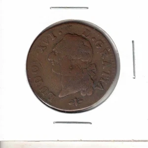 1791 France Kingdom King Louis XVI 1 Sol original antique copper coin RARE !!! - Bild 1 von 2