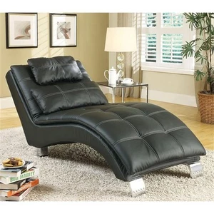 Coaster Dilleston Faux Leather Upholstered Chaise Lounge in Black - Picture 1 of 3