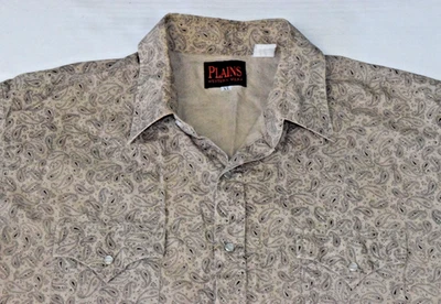 Vintage Western Shirt Plains Size XL 90s Sandy Beige Paisley Black All Over Snap - Image 1 of 4