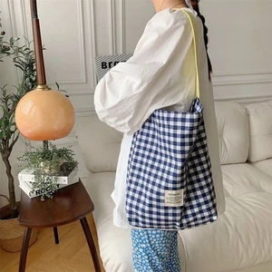 Plaid Pattern Casual Handbag Large Capacity Tote Bag Canvas Bag Casual Outing - Picture 1 of 16