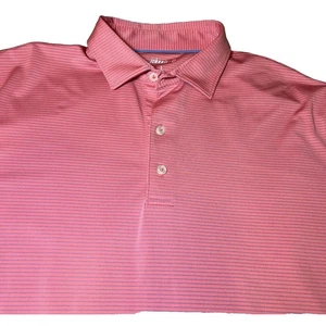 Johnnie O Polo Shirt Mens Size Large Pink Conch Striped FCA Golf Gameday Cup - Picture 1 of 14