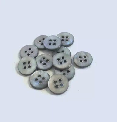 12 Buttons Dark Gray Iridescent Natural Real Shell 4-Hole Sewing 11 mm #SH18 - Image 1 of 4