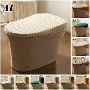 Bathroom Toilet Lid Cover Elastic Seat Toilet Tank Lid Cover Sets Most Size Fits - Picture 1 of 24