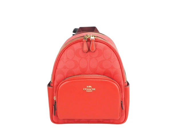 Coach C8604 Mini Court Backpack In Signature Canvas - IM/Miami Red