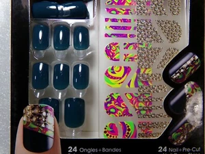 imPress Nail Kit PRESS-ON NAILS SHORT - SHINY TEAL GREEN & Nail Dress - Picture 1 of 3