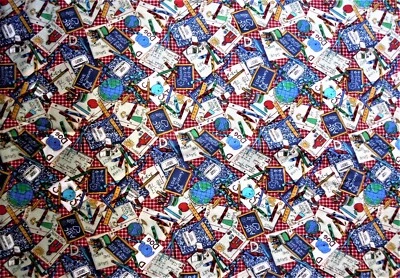 Fabric Concord House "Bookworm School Bus" Cotton 1 Piece 2.9 Yards Vintage - Image 1 of 3