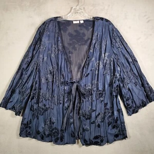 Cato Tie Front Cardigan Womens 22/24W Blue Velvet Burnout Sheer Whimsigoth Fairy - Picture 1 of 7