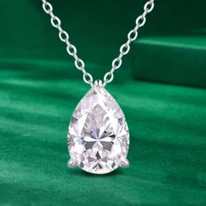1-4ct Pear Cut Moissanite Pendant Necklace Chain S925 Silver 18K Gold Plated GRA - Picture 1 of 18