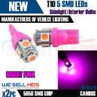 2x New 5 Smd Led 501 T10 W5w Pink Sidelights Interior Lights Xenon Bulbs Uk