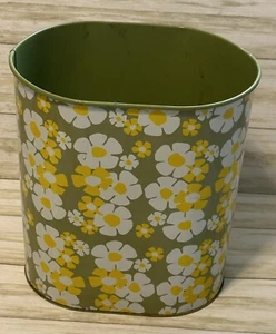 Vintage Decoware Green Yellow Floral Trash Waste Basket 11.5" Tall Floral As-is - Picture 1 of 8