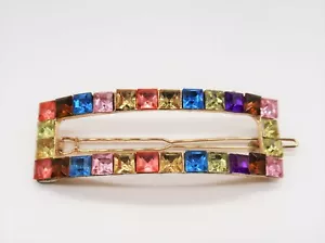 Multi color rhinestone rectangular barrette - Imagen 1 de 5