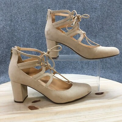 Unisa 高跟鞋女式 10 M Calete 角斗士高跟鞋米色麂皮绒背面拉链休闲 — 第 1/4 张图片