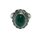 Sterling Silver Traditional Asian Vintage Style Green Onyx Ring Size T Gift