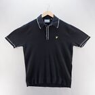 Lyle & Scott Mens Polo Shirt Medium Black Logo Short Sleeve Knit Wool 