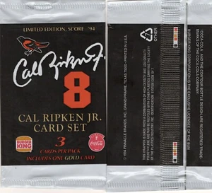 1994 Score Burger King Cal Ripken Jr. (3) card pack seal Baltimore Orioles Promo - Picture 1 of 1