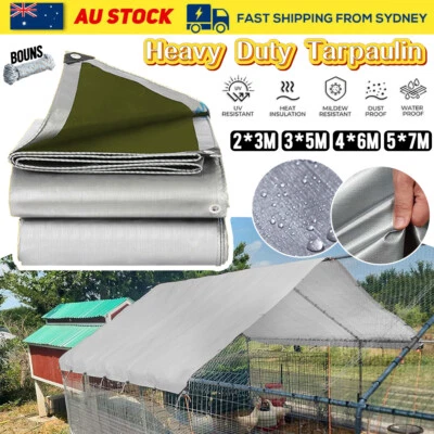 Tarpaulin Tarp Canvas Camping Poly Tarps Heavy Duty Cover PE Silver AU - image 1 of 4