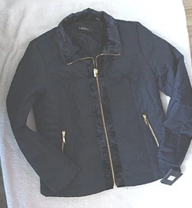 Ellen Tracy Navy Blue Puffy Jacket with Gold Colored Zippers size L/11,12 Rtl 99 - Picture 1 of 1