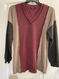 Heimish U.S.A. Women’s Color Block Ribbed Top. Size Large. V-Neck - Picture 1 of 11