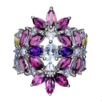 Anello in argento sterling 925 pera acquamarina ametista citrino gemma... - Immagine 1 di 4