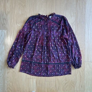 HD in Paris Anthropologie Purple Ruffled Blouse Lace Detail Mandarin Collar S - Picture 1 of 10