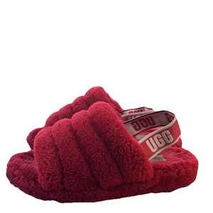 UGG Fluff Yeah Slides Women’s Size 10 Ribbon Red Sheepskin Slingback Sandals - Picture 1 of 14
