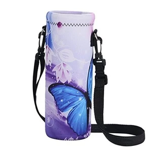 Water Bottle Sling Bag Carrier Crossbody Sleeve,Insulated Blue Butterfly - Picture 1 of 7