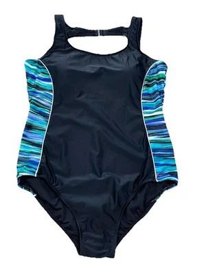 Traje de baño Catalina de una pieza negro/púrpura/verde para mujer talla 2X (18W-20W) Foto 1 de 4