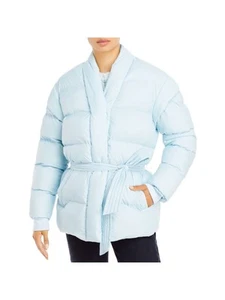 AQUA Womens Belted Long Sleeve Collarless Puffer Winter Jacket Coat - Picture 1 of 6
