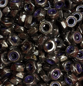 Steel Nylon Insert Locknuts- 1/4"-28 Thin Height- Black Zinc Plated- Lot of 100 - Bild 1 von 1