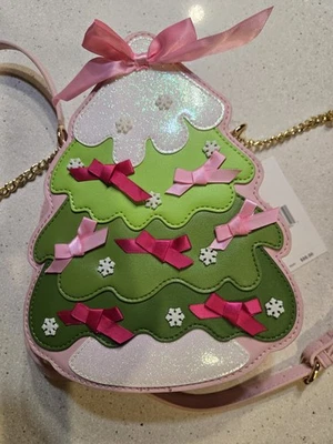 Mujer Betsey Johnson Kitsch Árbol de Navidad Bandolera Rosa Verde Linda Tendencia Foto 1 de 4