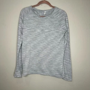 Athleta Momentum Spacedye Striped Top Size XL ? Galactic Grey Thumnholes Workout - Picture 1 of 7