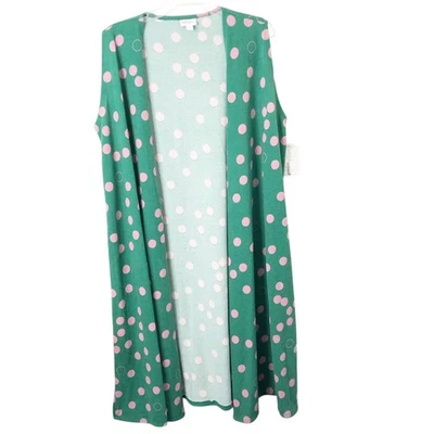 Plumero tejido LuLaRoe nuevo con etiquetas verde rosa lunares alegría sin mangas talla grande para mujer Foto 1 de 4