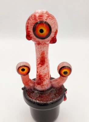 5" Hand Blown Glass Monster Eye Plant Pipe. High Quality Glass Handpipe Spoon! - Image 1 of 4