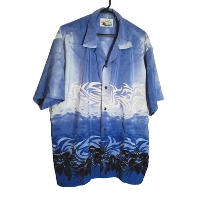 Camisa Ocean Current Para Hombre Grande Azul Negro Blanco Hawaiana Manga Corta Abotonada Foto 1 de 4